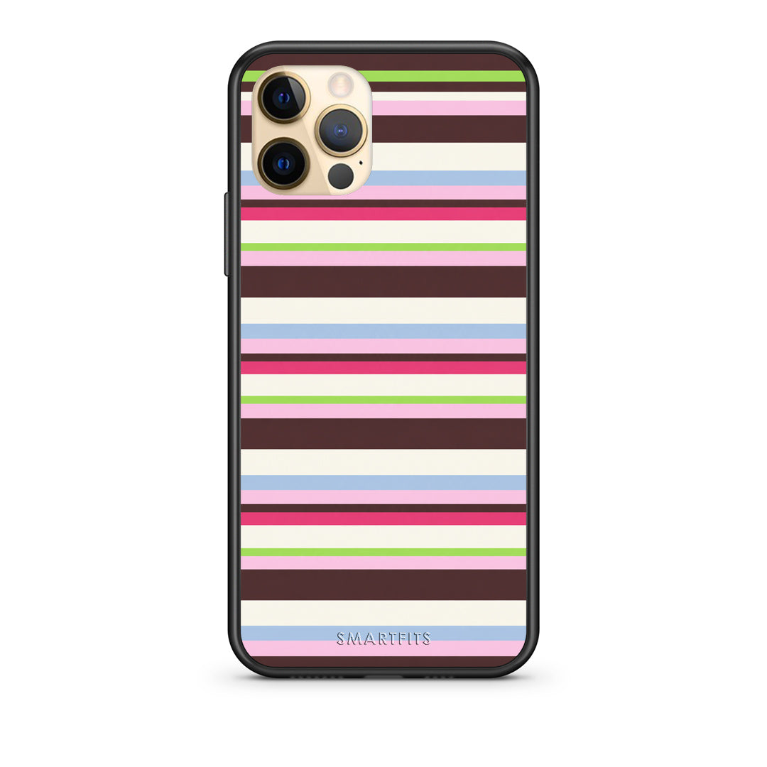 Θήκη iPhone 12 Pro Multicolour Horizontal Stripes από τη Smartfits με σχέδιο στο πίσω μέρος και μαύρο περίβλημα | iPhone 12 Pro Multicolour Horizontal Stripes case with colorful back and black bezels