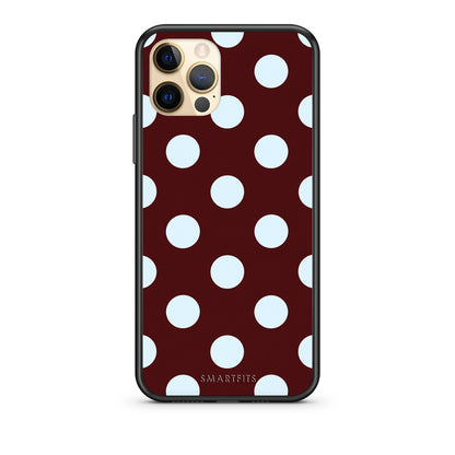 Θήκη iPhone 12 Pro Pale Blue Large Polka Dots on Burgundy από τη Smartfits με σχέδιο στο πίσω μέρος και μαύρο περίβλημα | iPhone 12 Pro Pale Blue Large Polka Dots on Burgundy case with colorful back and black bezels