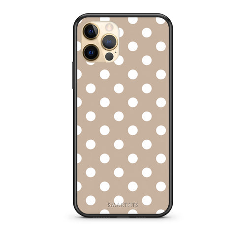 Θήκη iPhone 12 Pro White Polka Dots on Taupe από τη Smartfits με σχέδιο στο πίσω μέρος και μαύρο περίβλημα | iPhone 12 Pro White Polka Dots on Taupe case with colorful back and black bezels