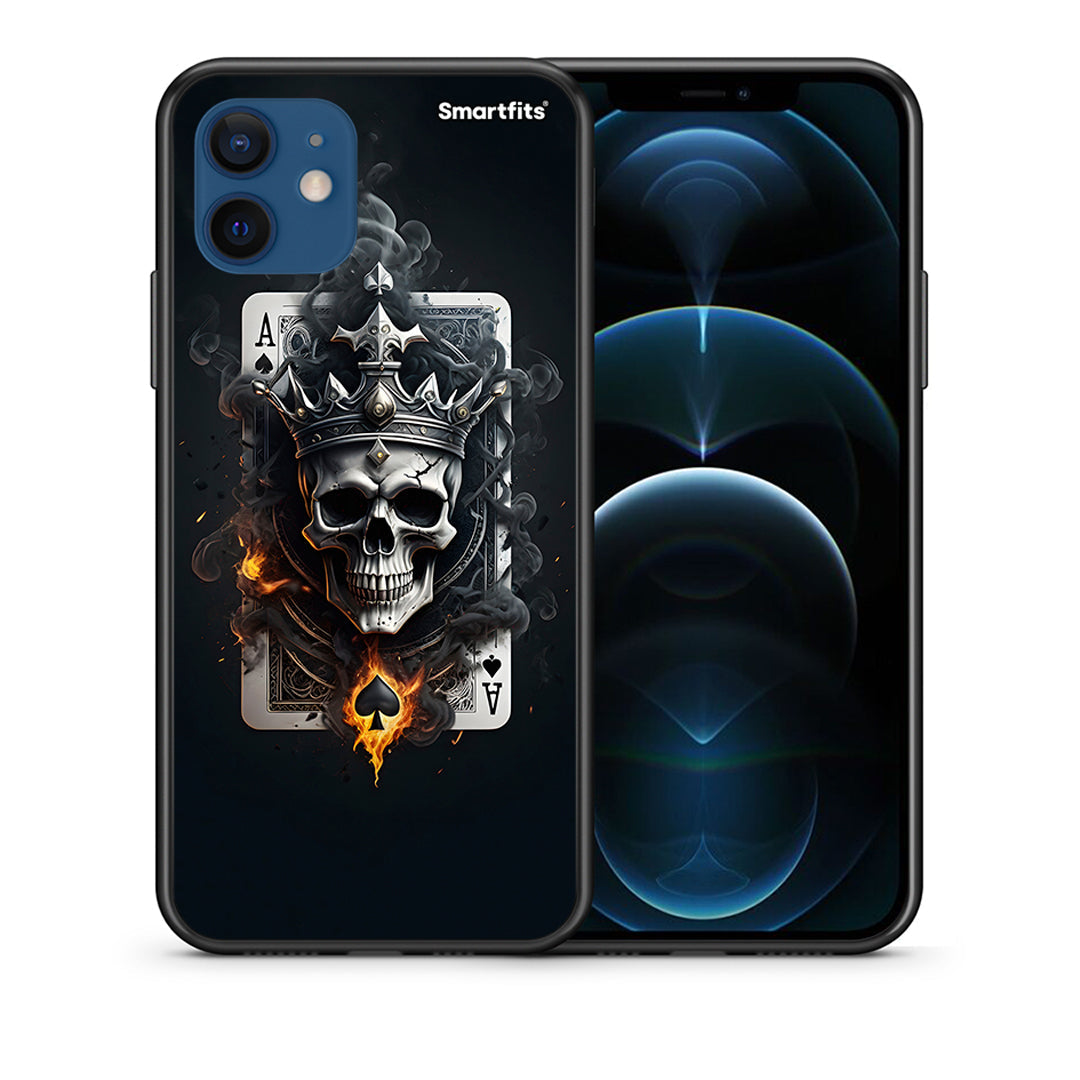 Θήκη iPhone 12 Skull King Ace από τη Smartfits με σχέδιο στο πίσω μέρος και μαύρο περίβλημα | iPhone 12 Skull King Ace case with colorful back and black bezels