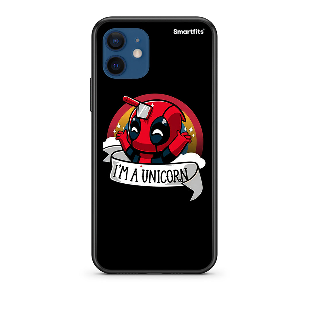 Θήκη iPhone 12 Unicorn Deadpool από τη Smartfits με σχέδιο στο πίσω μέρος και μαύρο περίβλημα | iPhone 12 Unicorn Deadpool case with colorful back and black bezels