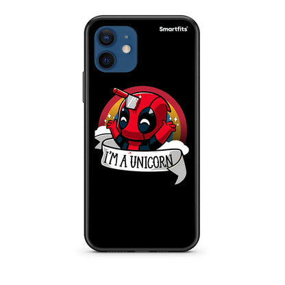 Θήκη iPhone 12 Unicorn Deadpool από τη Smartfits με σχέδιο στο πίσω μέρος και μαύρο περίβλημα | iPhone 12 Unicorn Deadpool case with colorful back and black bezels