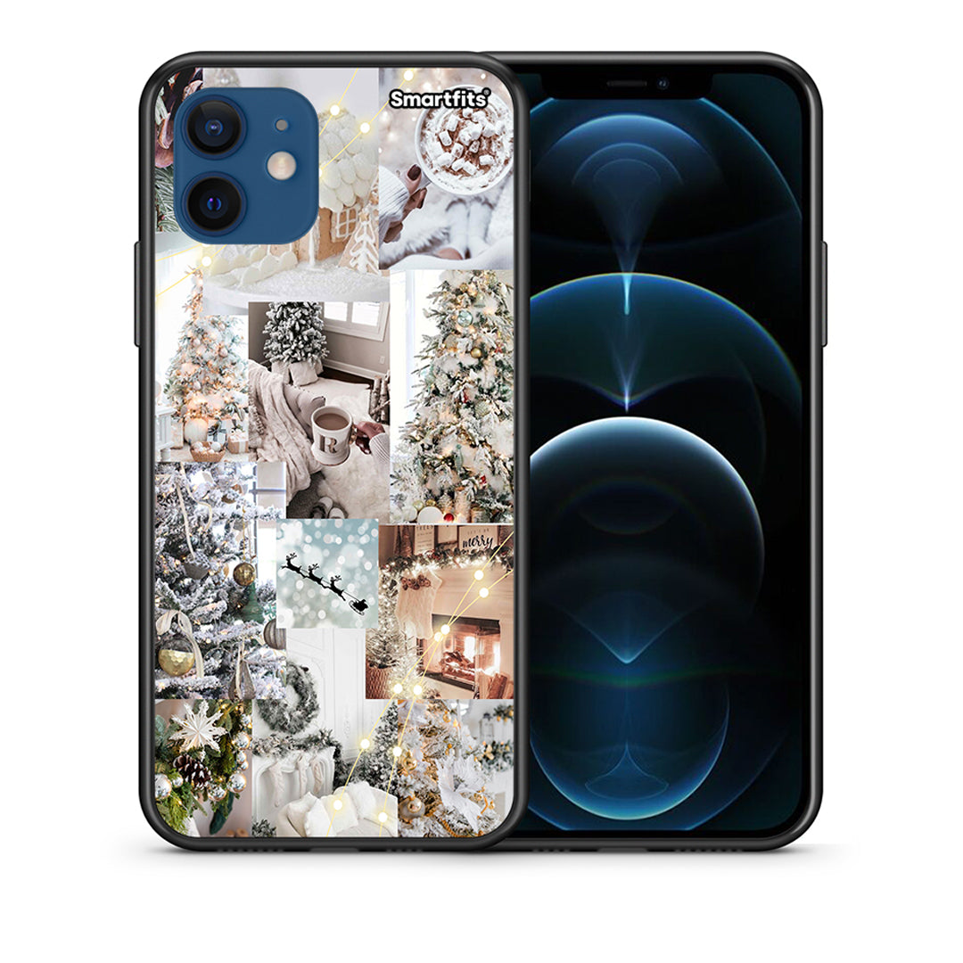 Θήκη iPhone 12 Pro White Christmas από τη Smartfits με σχέδιο στο πίσω μέρος και μαύρο περίβλημα | iPhone 12 Pro White Christmas case with colorful back and black bezels
