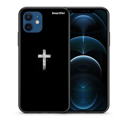 Θήκη iPhone 12 White Cross από τη Smartfits με σχέδιο στο πίσω μέρος και μαύρο περίβλημα | iPhone 12 White Cross case with colorful back and black bezels