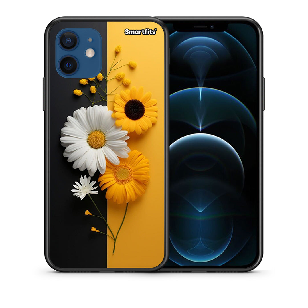 Θήκη iPhone 12 Pro Yellow Daisies από τη Smartfits με σχέδιο στο πίσω μέρος και μαύρο περίβλημα | iPhone 12 Pro Yellow Daisies case with colorful back and black bezels