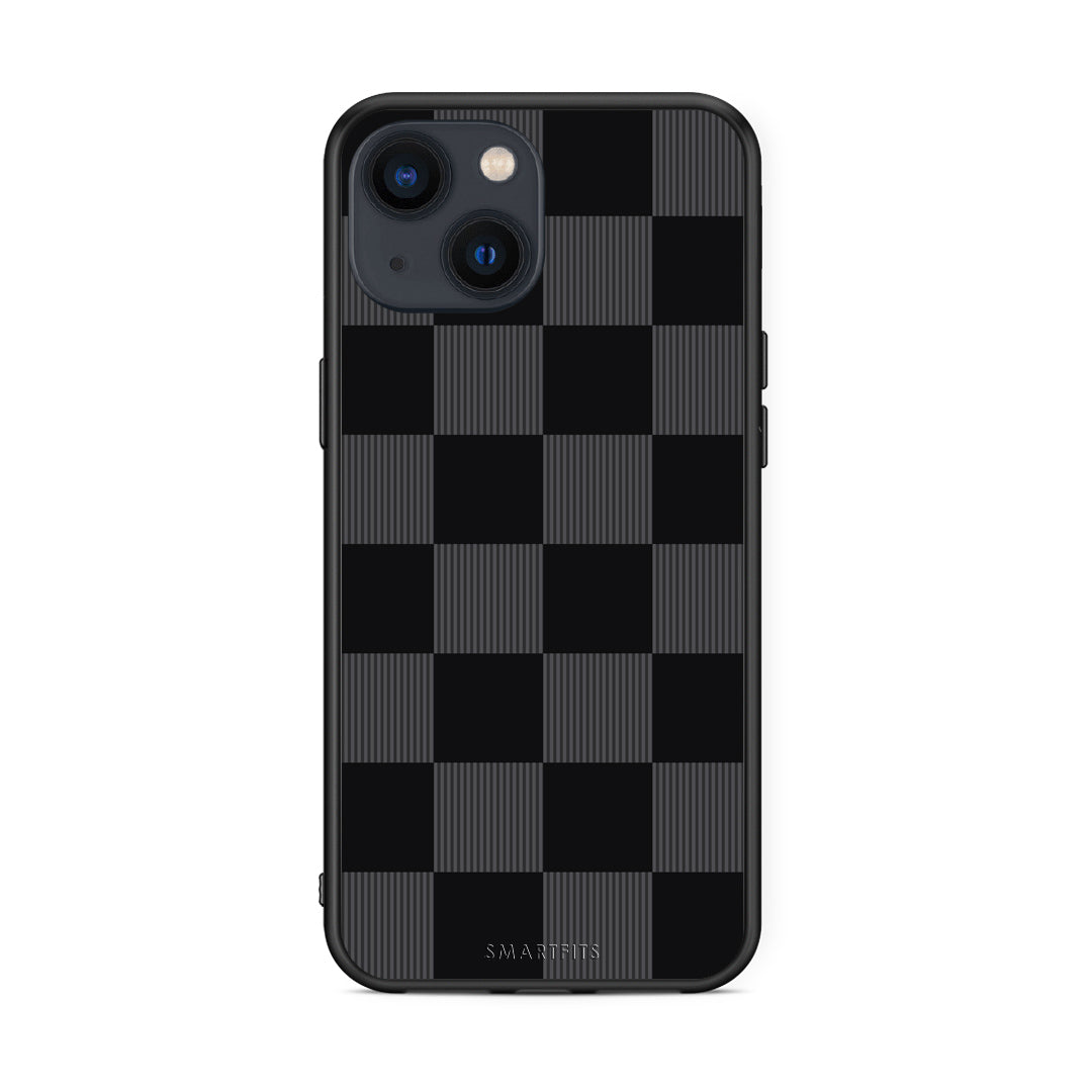 Θήκη iPhone 13 Black and Charcoal Striped Checks από τη Smartfits με σχέδιο στο πίσω μέρος και μαύρο περίβλημα | iPhone 13 Black and Charcoal Striped Checks case with colorful back and black bezels