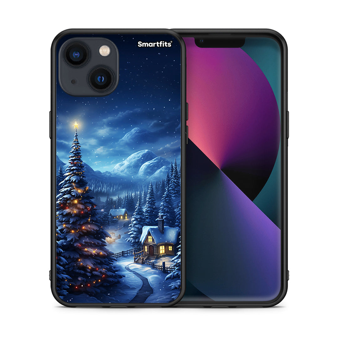 Θήκη iPhone 13 Mini Christmas Scenery από τη Smartfits με σχέδιο στο πίσω μέρος και μαύρο περίβλημα | iPhone 13 Mini Christmas Scenery case with colorful back and black bezels