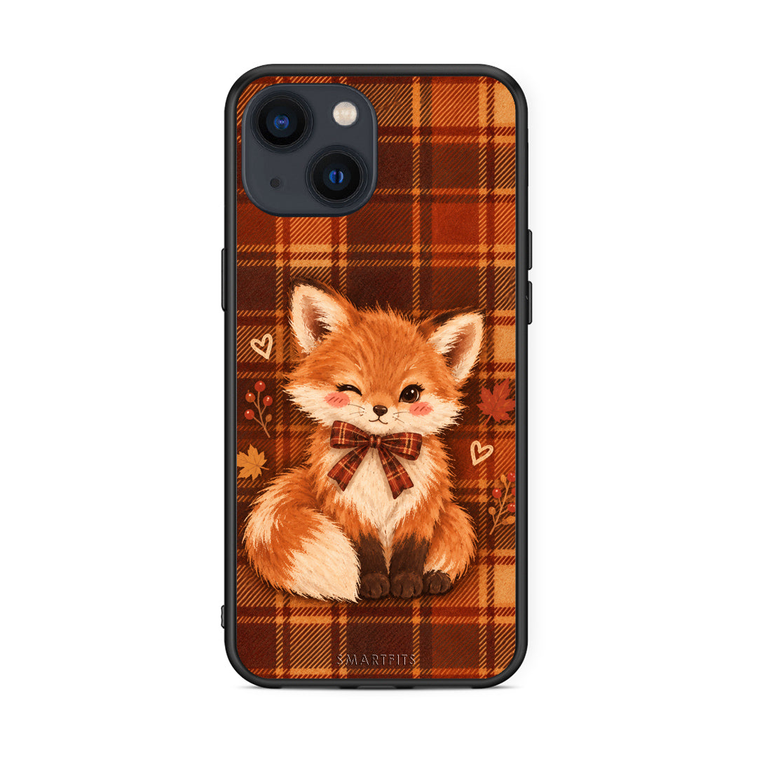 Θήκη iPhone 13 Fox on Autumn Tartan από τη Smartfits με σχέδιο στο πίσω μέρος και μαύρο περίβλημα | iPhone 13 Fox on Autumn Tartan case with colorful back and black bezels