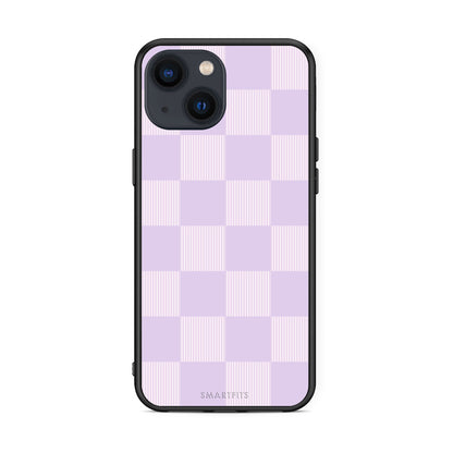 Θήκη iPhone 13 Lilac and Cream Striped Checks από τη Smartfits με σχέδιο στο πίσω μέρος και μαύρο περίβλημα | iPhone 13 Lilac and Cream Striped Checks case with colorful back and black bezels