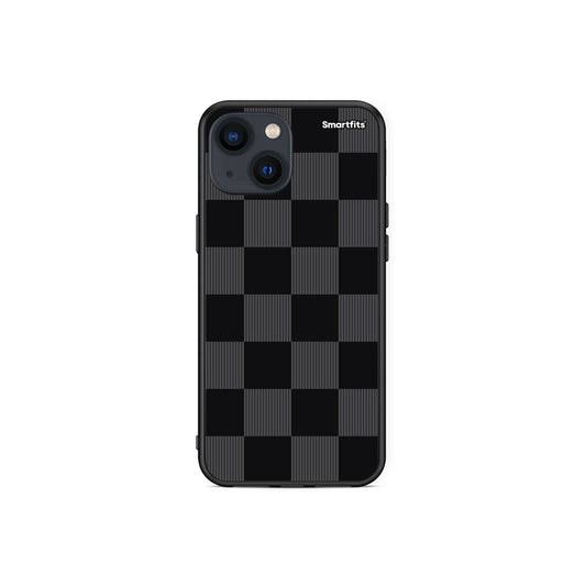 Θήκη iPhone 13 Mini Black and Charcoal Striped Checks από τη Smartfits με σχέδιο στο πίσω μέρος και μαύρο περίβλημα | iPhone 13 Mini Black and Charcoal Striped Checks case with colorful back and black bezels