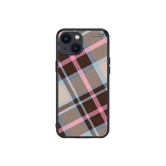 Θήκη iPhone 13 Mini Brown Pink and Blue Diagonal Plaid από τη Smartfits με σχέδιο στο πίσω μέρος και μαύρο περίβλημα | iPhone 13 Mini Brown Pink and Blue Diagonal Plaid case with colorful back and black bezels