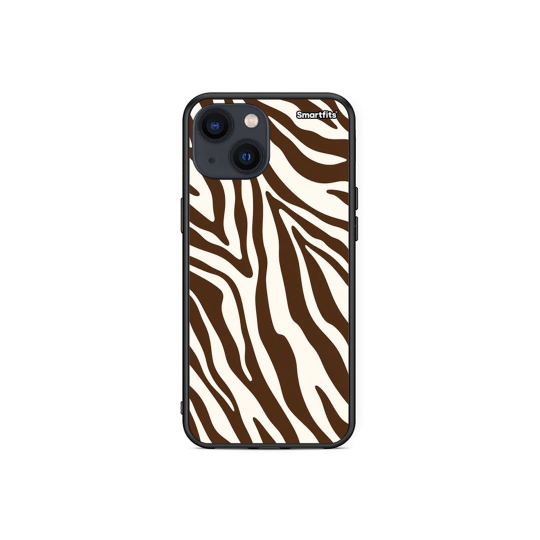 Θήκη iPhone 13 Mini Brown and Cream Zebra Stripes από τη Smartfits με σχέδιο στο πίσω μέρος και μαύρο περίβλημα | iPhone 13 Mini Brown and Cream Zebra Stripes case with colorful back and black bezels