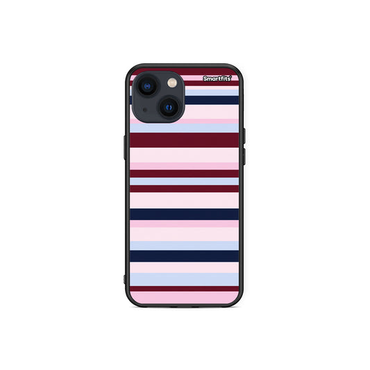 Θήκη iPhone 13 Mini Burgundy Pink and Blue Horizontal Stripes από τη Smartfits με σχέδιο στο πίσω μέρος και μαύρο περίβλημα | iPhone 13 Mini Burgundy Pink and Blue Horizontal Stripes case with colorful back and black bezels