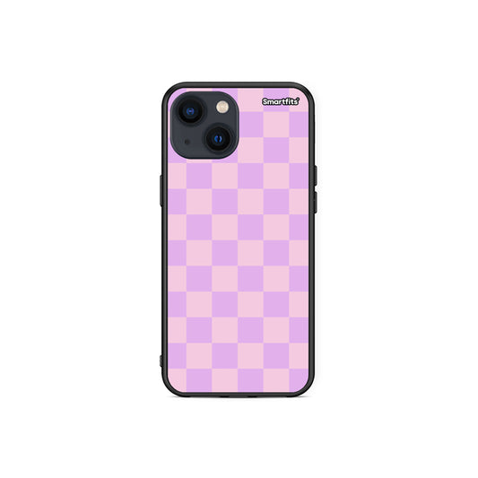 Θήκη iPhone 13 Mini Lavender and Pink Checkerboard από τη Smartfits με σχέδιο στο πίσω μέρος και μαύρο περίβλημα | iPhone 13 Mini Lavender and Pink Checkerboard case with colorful back and black bezels