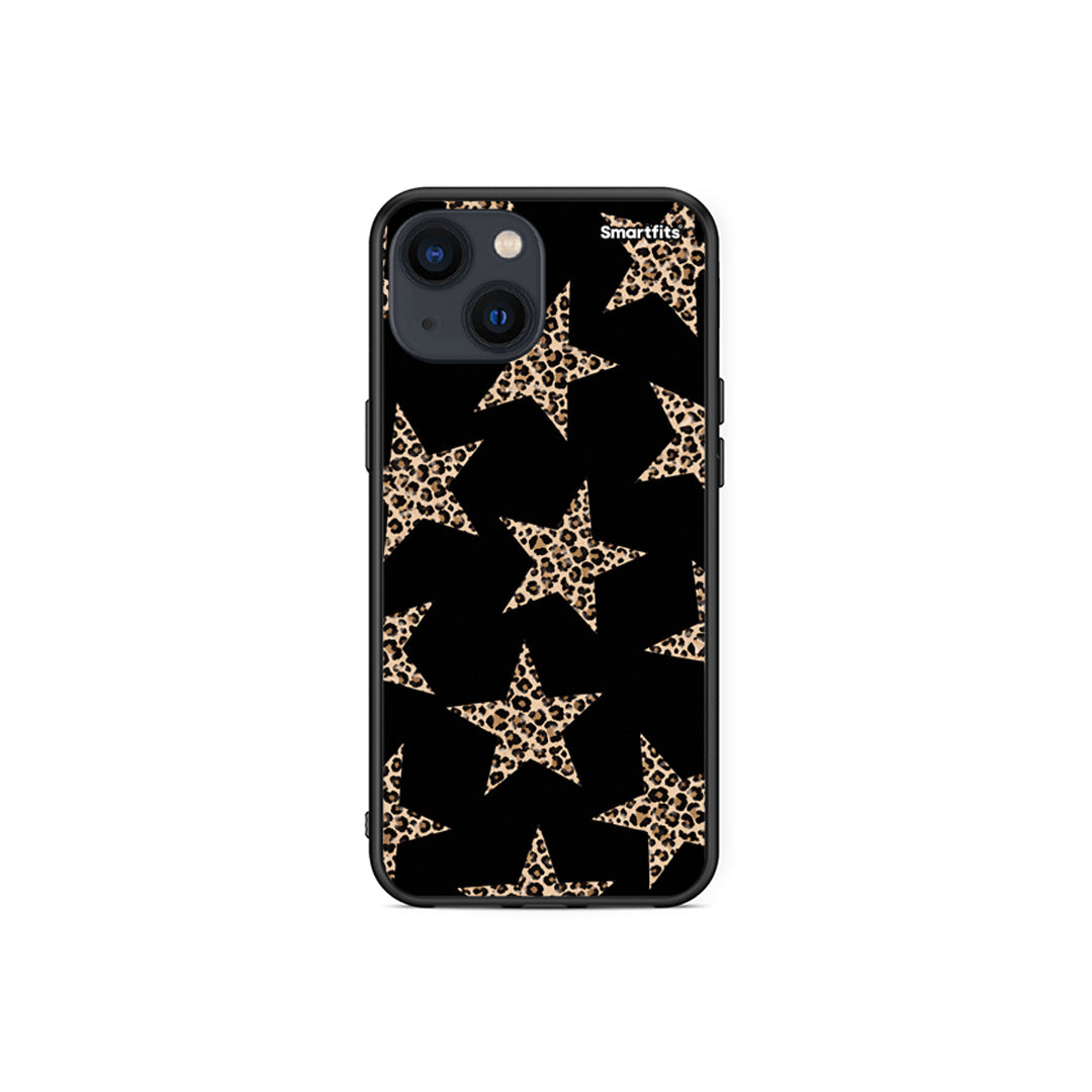 Θήκη iPhone 13 Mini Leopard Stars on Black από τη Smartfits με σχέδιο στο πίσω μέρος και μαύρο περίβλημα | iPhone 13 Mini Leopard Stars on Black case with colorful back and black bezels