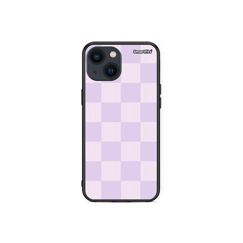 Θήκη iPhone 13 Mini Lilac and Cream Striped Checks από τη Smartfits με σχέδιο στο πίσω μέρος και μαύρο περίβλημα | iPhone 13 Mini Lilac and Cream Striped Checks case with colorful back and black bezels