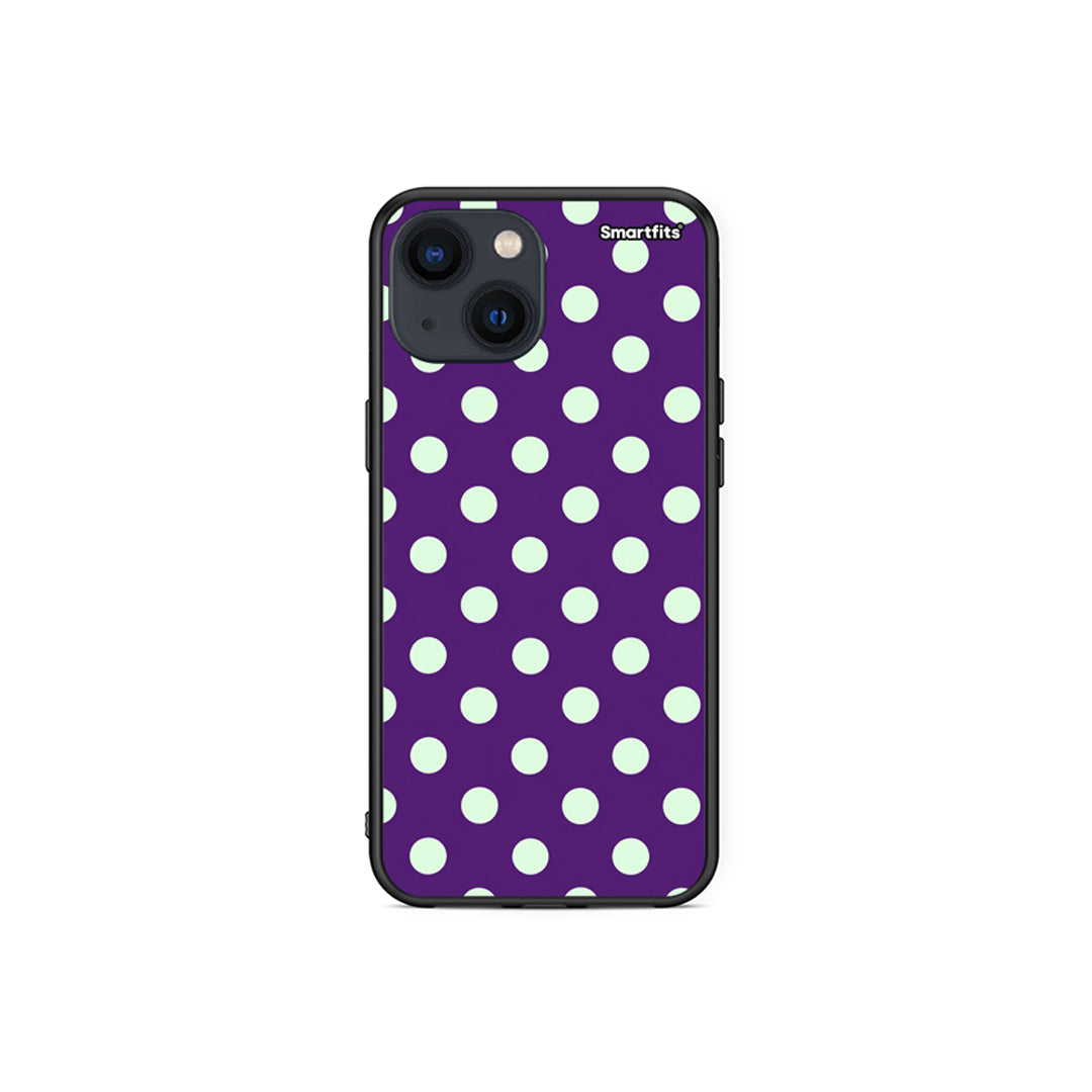 Θήκη iPhone 13 Mini Mint Polka Dots on Purple από τη Smartfits με σχέδιο στο πίσω μέρος και μαύρο περίβλημα | iPhone 13 Mini Mint Polka Dots on Purple case with colorful back and black bezels