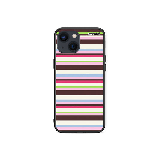 Θήκη iPhone 13 Mini Multicolour Horizontal Stripes από τη Smartfits με σχέδιο στο πίσω μέρος και μαύρο περίβλημα | iPhone 13 Mini Multicolour Horizontal Stripes case with colorful back and black bezels