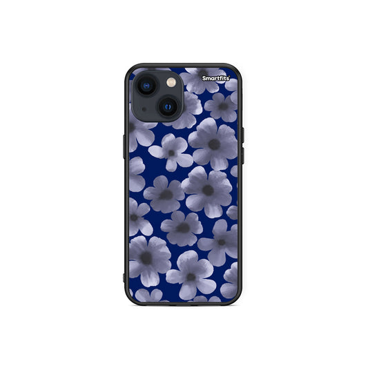 Θήκη iPhone 13 Mini Pale Blue Flowers on Navy από τη Smartfits με σχέδιο στο πίσω μέρος και μαύρο περίβλημα | iPhone 13 Mini Pale Blue Flowers on Navy case with colorful back and black bezels