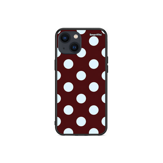 Θήκη iPhone 13 Mini Pale Blue Large Polka Dots on Burgundy από τη Smartfits με σχέδιο στο πίσω μέρος και μαύρο περίβλημα | iPhone 13 Mini Pale Blue Large Polka Dots on Burgundy case with colorful back and black bezels