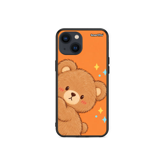 Θήκη iPhone 13 Mini Peekaboo Teddy on Orange από τη Smartfits με σχέδιο στο πίσω μέρος και μαύρο περίβλημα | iPhone 13 Mini Peekaboo Teddy on Orange case with colorful back and black bezels