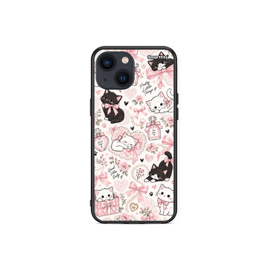 Θήκη iPhone 13 Mini Pink Bows and Kittens Collage από τη Smartfits με σχέδιο στο πίσω μέρος και μαύρο περίβλημα | iPhone 13 Mini Pink Bows and Kittens Collage case with colorful back and black bezels