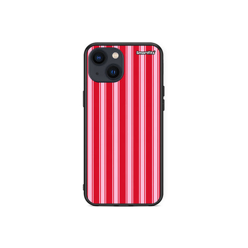 Θήκη iPhone 13 Mini Red and Pink Vertical Pinstripes από τη Smartfits με σχέδιο στο πίσω μέρος και μαύρο περίβλημα | iPhone 13 Mini Red and Pink Vertical Pinstripes case with colorful back and black bezels