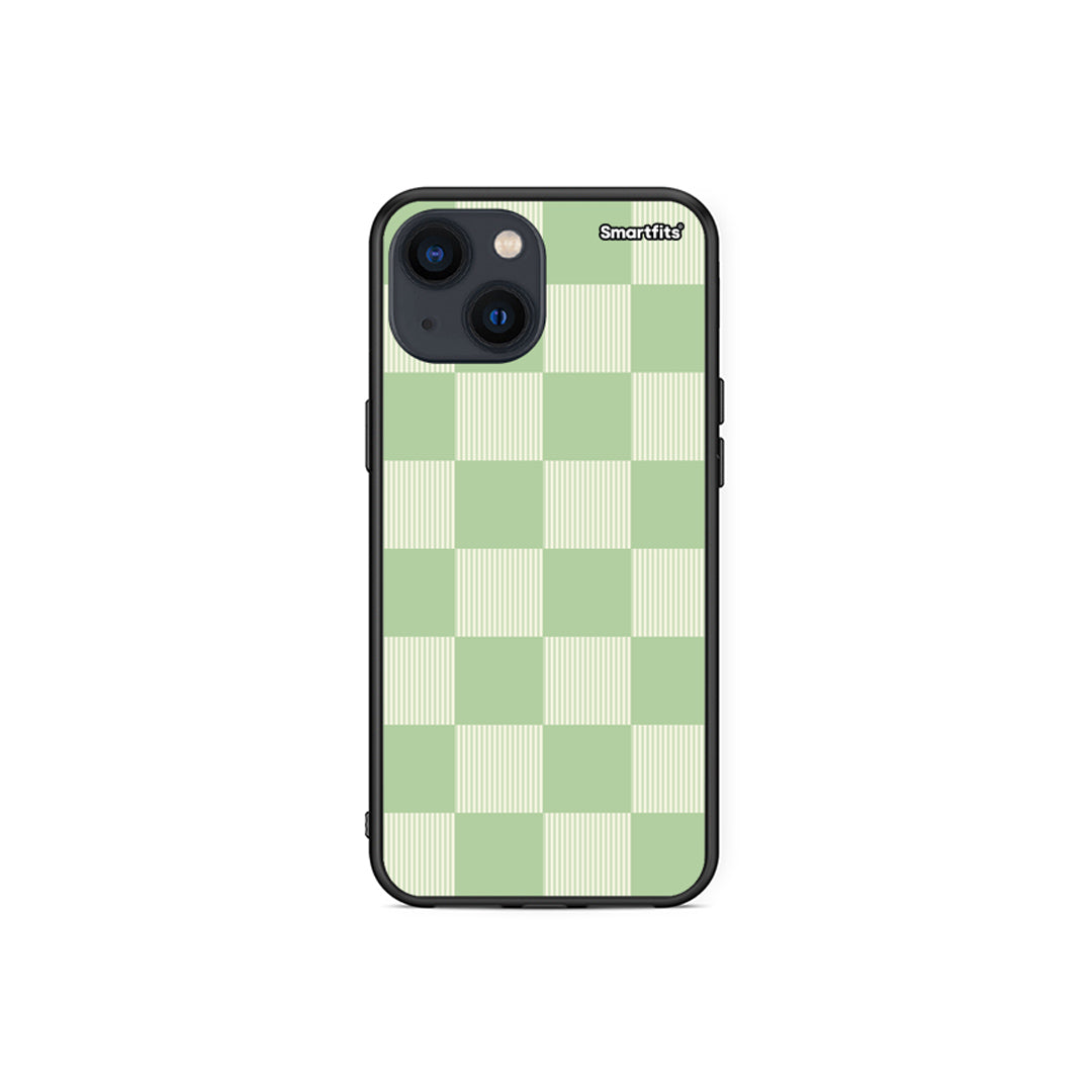 Θήκη iPhone 13 Mini Sage and Cream Striped Checks από τη Smartfits με σχέδιο στο πίσω μέρος και μαύρο περίβλημα | iPhone 13 Mini Sage and Cream Striped Checks case with colorful back and black bezels