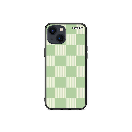 Θήκη iPhone 13 Mini Sage and Cream Striped Checks από τη Smartfits με σχέδιο στο πίσω μέρος και μαύρο περίβλημα | iPhone 13 Mini Sage and Cream Striped Checks case with colorful back and black bezels