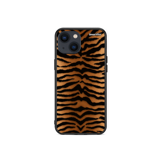 Θήκη iPhone 13 Mini Tiger Print Orange and Black από τη Smartfits με σχέδιο στο πίσω μέρος και μαύρο περίβλημα | iPhone 13 Mini Tiger Print Orange and Black case with colorful back and black bezels