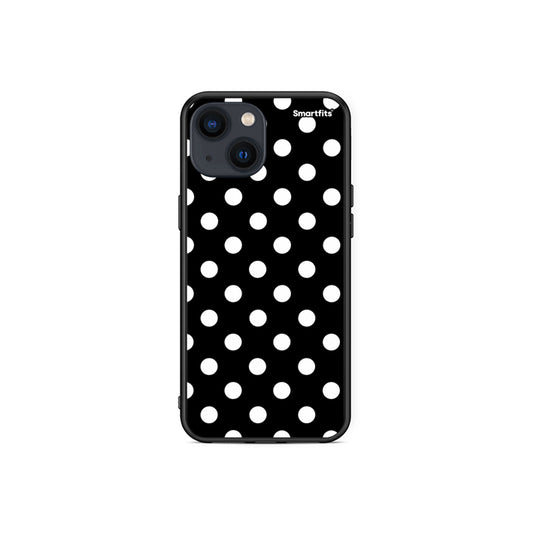Θήκη iPhone 13 Mini White Polka Dots on Black από τη Smartfits με σχέδιο στο πίσω μέρος και μαύρο περίβλημα | iPhone 13 Mini White Polka Dots on Black case with colorful back and black bezels
