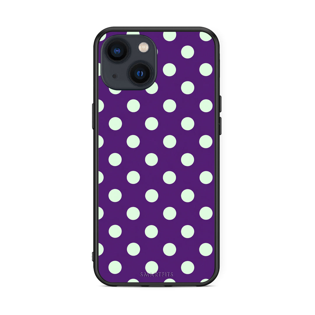 Θήκη iPhone 13 Mint Polka Dots on Purple από τη Smartfits με σχέδιο στο πίσω μέρος και μαύρο περίβλημα | iPhone 13 Mint Polka Dots on Purple case with colorful back and black bezels
