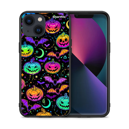 Θήκη iPhone 13 Mini Neon Halloween από τη Smartfits με σχέδιο στο πίσω μέρος και μαύρο περίβλημα | iPhone 13 Mini Neon Halloween case with colorful back and black bezels