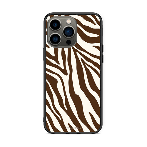 Θήκη iPhone 13 Pro Brown and Cream Zebra Stripes από τη Smartfits με σχέδιο στο πίσω μέρος και μαύρο περίβλημα | iPhone 13 Pro Brown and Cream Zebra Stripes case with colorful back and black bezels
