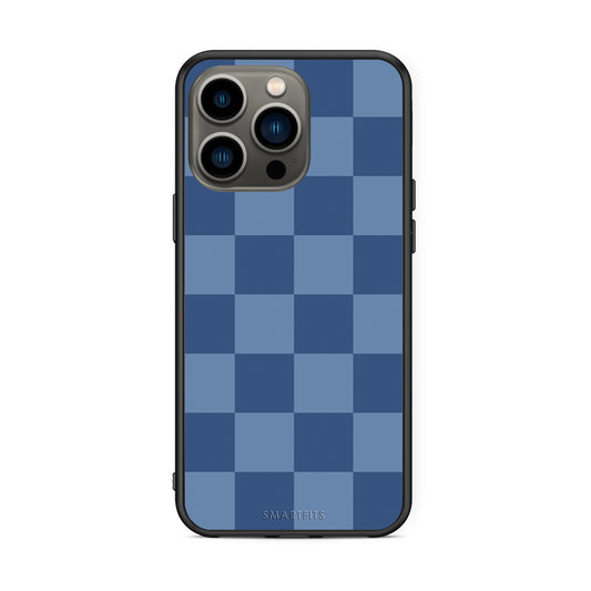 Θήκη iPhone 13 Pro Denim Blue Checkerboard από τη Smartfits με σχέδιο στο πίσω μέρος και μαύρο περίβλημα | iPhone 13 Pro Denim Blue Checkerboard case with colorful back and black bezels