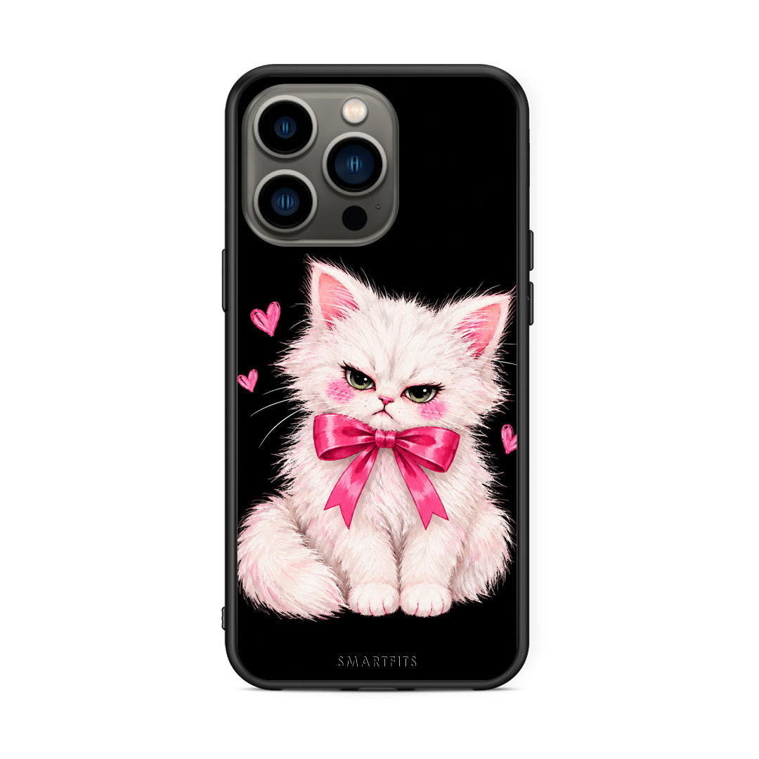 Θήκη iPhone 13 Pro Grumpy Party Kitten on Black από τη Smartfits με σχέδιο στο πίσω μέρος και μαύρο περίβλημα | iPhone 13 Pro Grumpy Party Kitten on Black case with colorful back and black bezels
