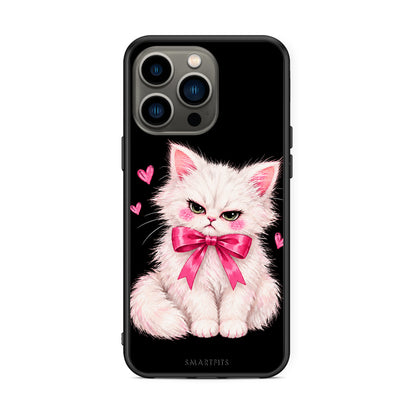Θήκη iPhone 13 Pro Grumpy Party Kitten on Black από τη Smartfits με σχέδιο στο πίσω μέρος και μαύρο περίβλημα | iPhone 13 Pro Grumpy Party Kitten on Black case with colorful back and black bezels