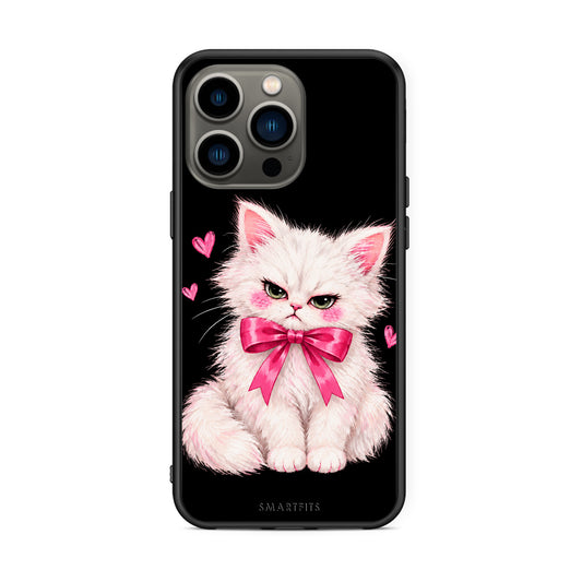 Θήκη iPhone 13 Pro Grumpy Party Kitten on Black από τη Smartfits με σχέδιο στο πίσω μέρος και μαύρο περίβλημα | iPhone 13 Pro Grumpy Party Kitten on Black case with colorful back and black bezels