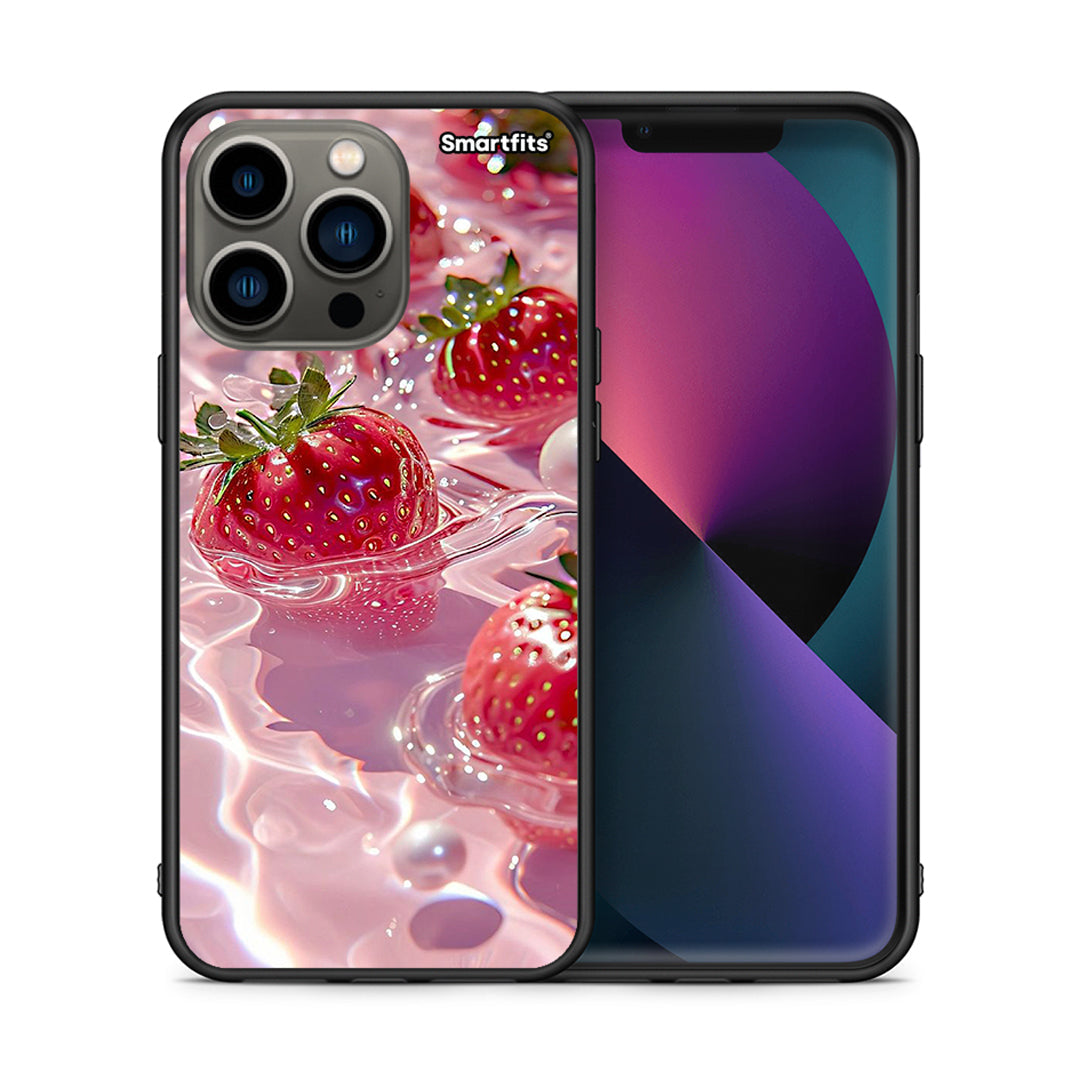 Θήκη iPhone 13 Pro Juicy Strawberries από τη Smartfits με σχέδιο στο πίσω μέρος και μαύρο περίβλημα | iPhone 13 Pro Juicy Strawberries case with colorful back and black bezels