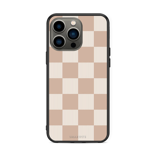 Θήκη iPhone 13 Pro Latte and Cream Striped Checks από τη Smartfits με σχέδιο στο πίσω μέρος και μαύρο περίβλημα | iPhone 13 Pro Latte and Cream Striped Checks case with colorful back and black bezels