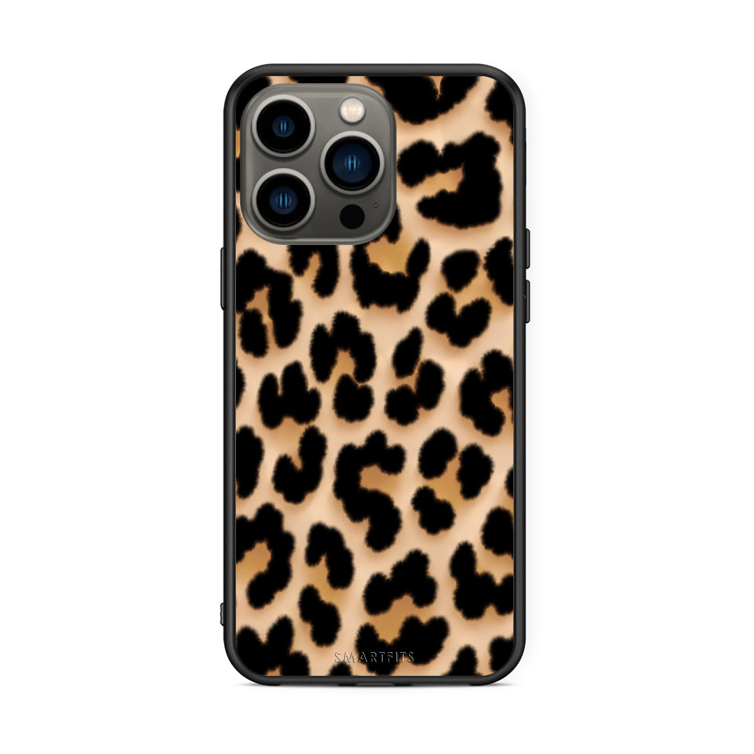Θήκη iPhone 13 Pro Leopard Print Tan Large από τη Smartfits με σχέδιο στο πίσω μέρος και μαύρο περίβλημα | iPhone 13 Pro Leopard Print Tan Large case with colorful back and black bezels