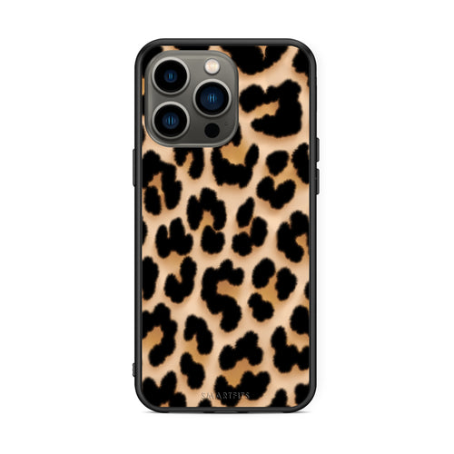 Θήκη iPhone 13 Pro Leopard Print Tan Large από τη Smartfits με σχέδιο στο πίσω μέρος και μαύρο περίβλημα | iPhone 13 Pro Leopard Print Tan Large case with colorful back and black bezels