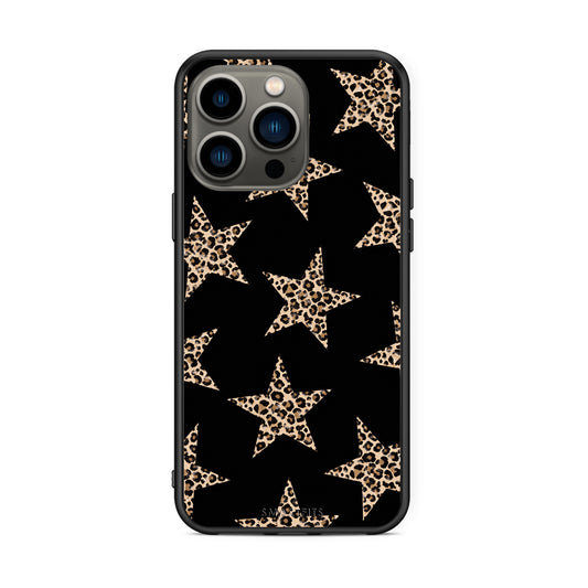 Θήκη iPhone 13 Pro Leopard Stars on Black από τη Smartfits με σχέδιο στο πίσω μέρος και μαύρο περίβλημα | iPhone 13 Pro Leopard Stars on Black case with colorful back and black bezels