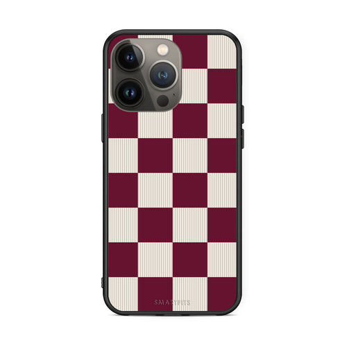 Θήκη iPhone 13 Pro Max Burgundy and Cream Striped Checks από τη Smartfits με σχέδιο στο πίσω μέρος και μαύρο περίβλημα | iPhone 13 Pro Max Burgundy and Cream Striped Checks case with colorful back and black bezels