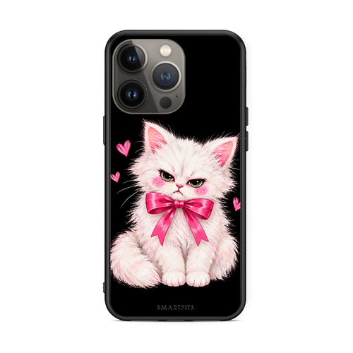 Θήκη iPhone 13 Pro Max Grumpy Party Kitten on Black από τη Smartfits με σχέδιο στο πίσω μέρος και μαύρο περίβλημα | iPhone 13 Pro Max Grumpy Party Kitten on Black case with colorful back and black bezels