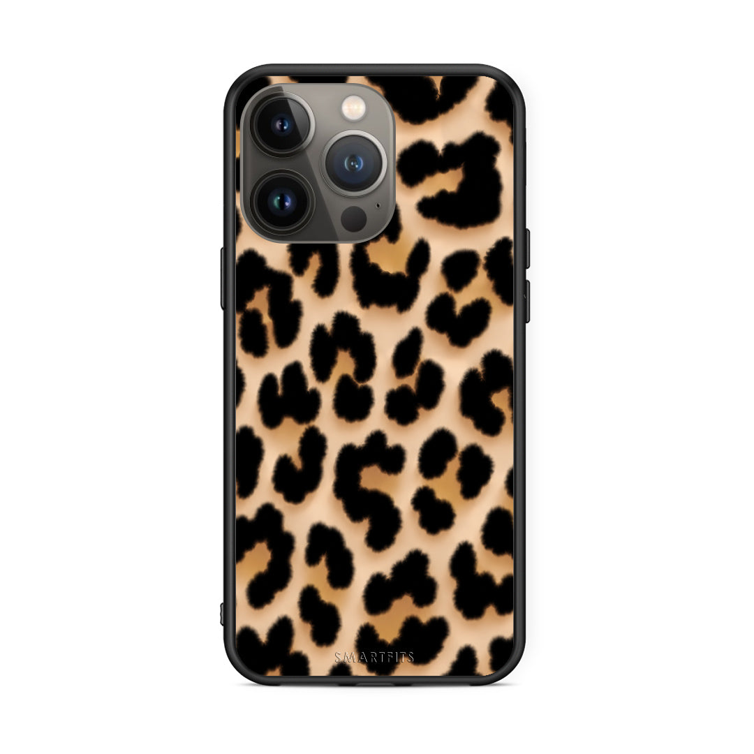 Θήκη iPhone 13 Pro Max Leopard Print Tan Large από τη Smartfits με σχέδιο στο πίσω μέρος και μαύρο περίβλημα | iPhone 13 Pro Max Leopard Print Tan Large case with colorful back and black bezels