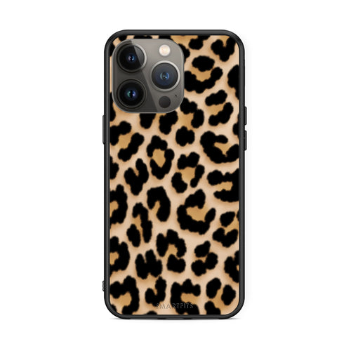 Θήκη iPhone 13 Pro Max Leopard Print Tan Small από τη Smartfits με σχέδιο στο πίσω μέρος και μαύρο περίβλημα | iPhone 13 Pro Max Leopard Print Tan Small case with colorful back and black bezels