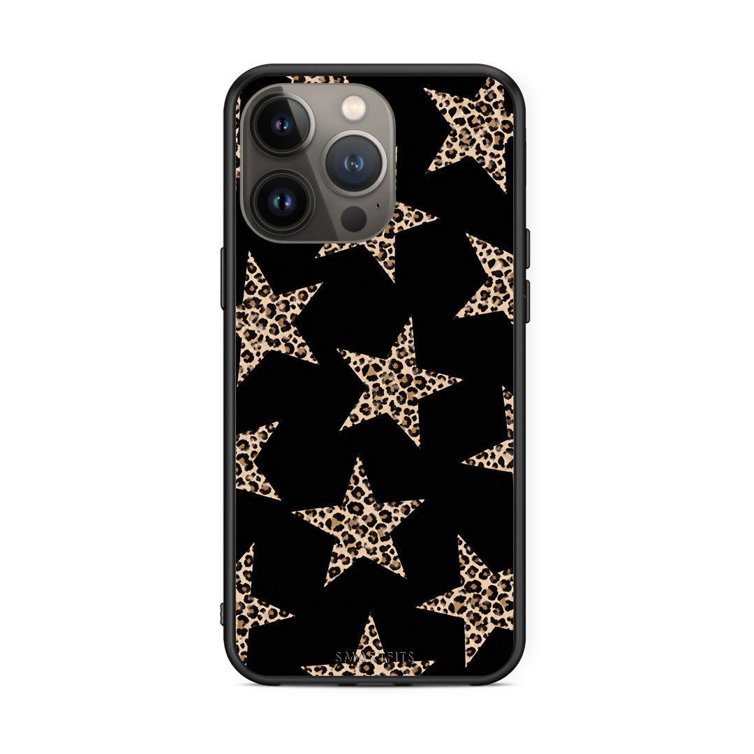 Θήκη iPhone 13 Pro Max Leopard Stars on Black από τη Smartfits με σχέδιο στο πίσω μέρος και μαύρο περίβλημα | iPhone 13 Pro Max Leopard Stars on Black case with colorful back and black bezels