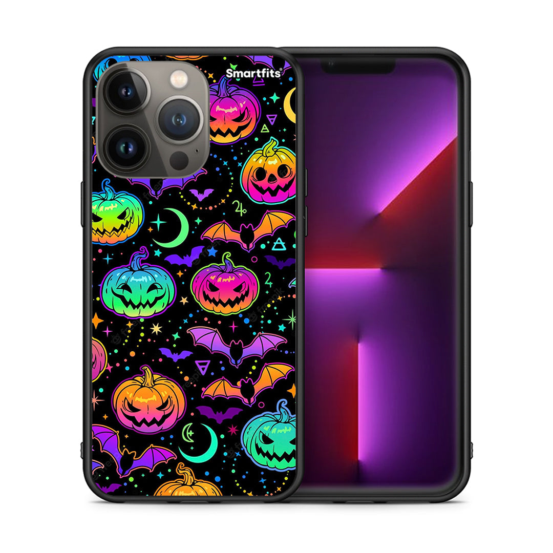 Θήκη iPhone 13 Pro Max Neon Halloween από τη Smartfits με σχέδιο στο πίσω μέρος και μαύρο περίβλημα | iPhone 13 Pro Max Neon Halloween case with colorful back and black bezels