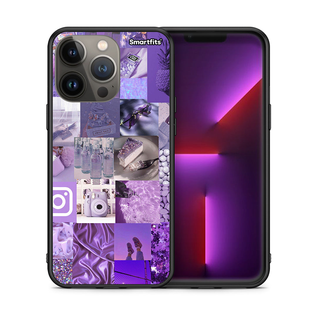 Θήκη iPhone 13 Pro Max Purple Aesthetic Collage από τη Smartfits με σχέδιο στο πίσω μέρος και μαύρο περίβλημα | iPhone 13 Pro Max Purple Aesthetic Collage case with colorful back and black bezels